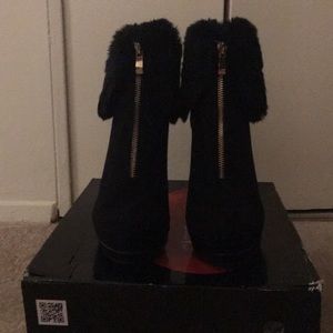 Black Suede, Platform Booties with fur.